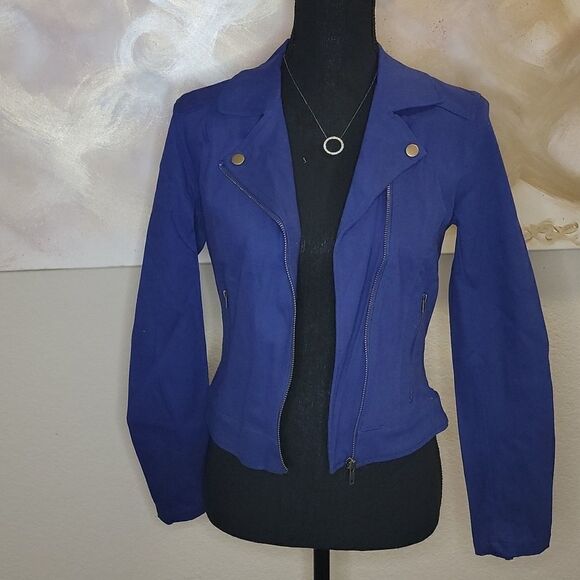 Moto Stlye Jacket Sapphire Blue Color - Picture 6 of 15